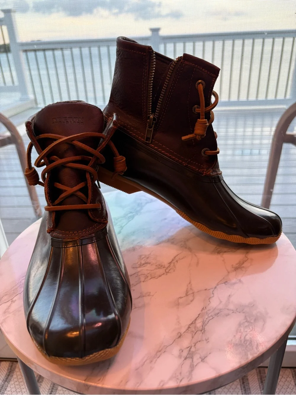 Sperry Brown Leather & Black Rubber Duck Boots